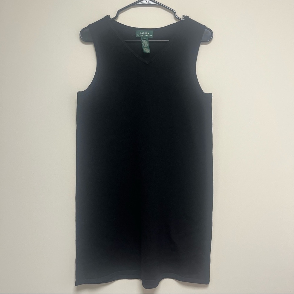 Lauren Ralph Lauren black v neck knit silk nylon dress size medium